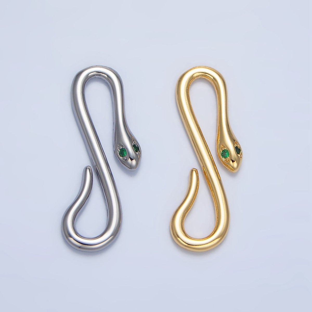 24K Gold plated Green CZ Snake Push Closure Findings in Gold & Silver | Z974 - DLUXCA