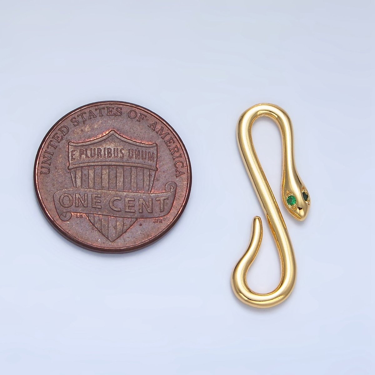 24K Gold plated Green CZ Snake Push Closure Findings in Gold & Silver | Z974 - DLUXCA