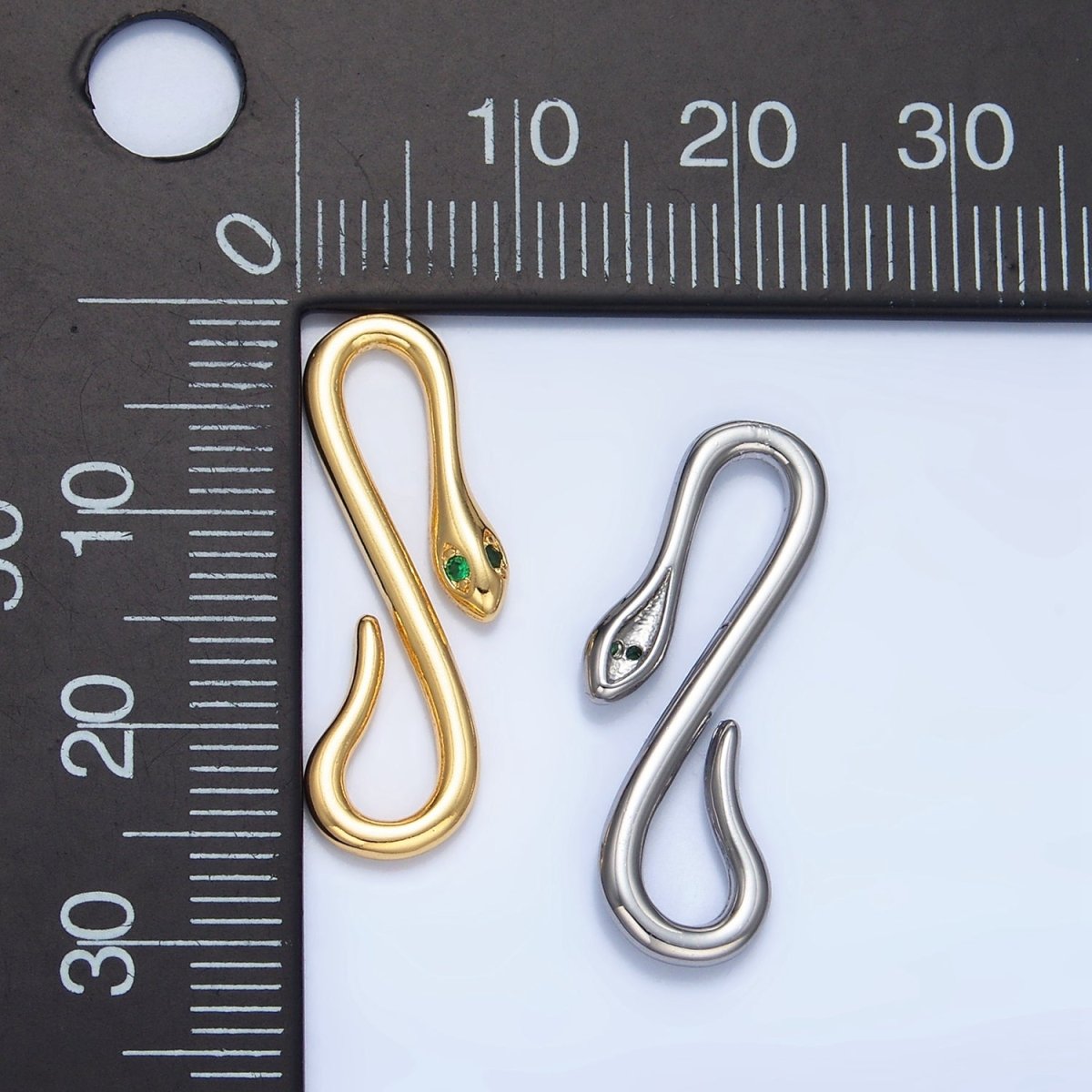 24K Gold plated Green CZ Snake Push Closure Findings in Gold & Silver | Z974 - DLUXCA