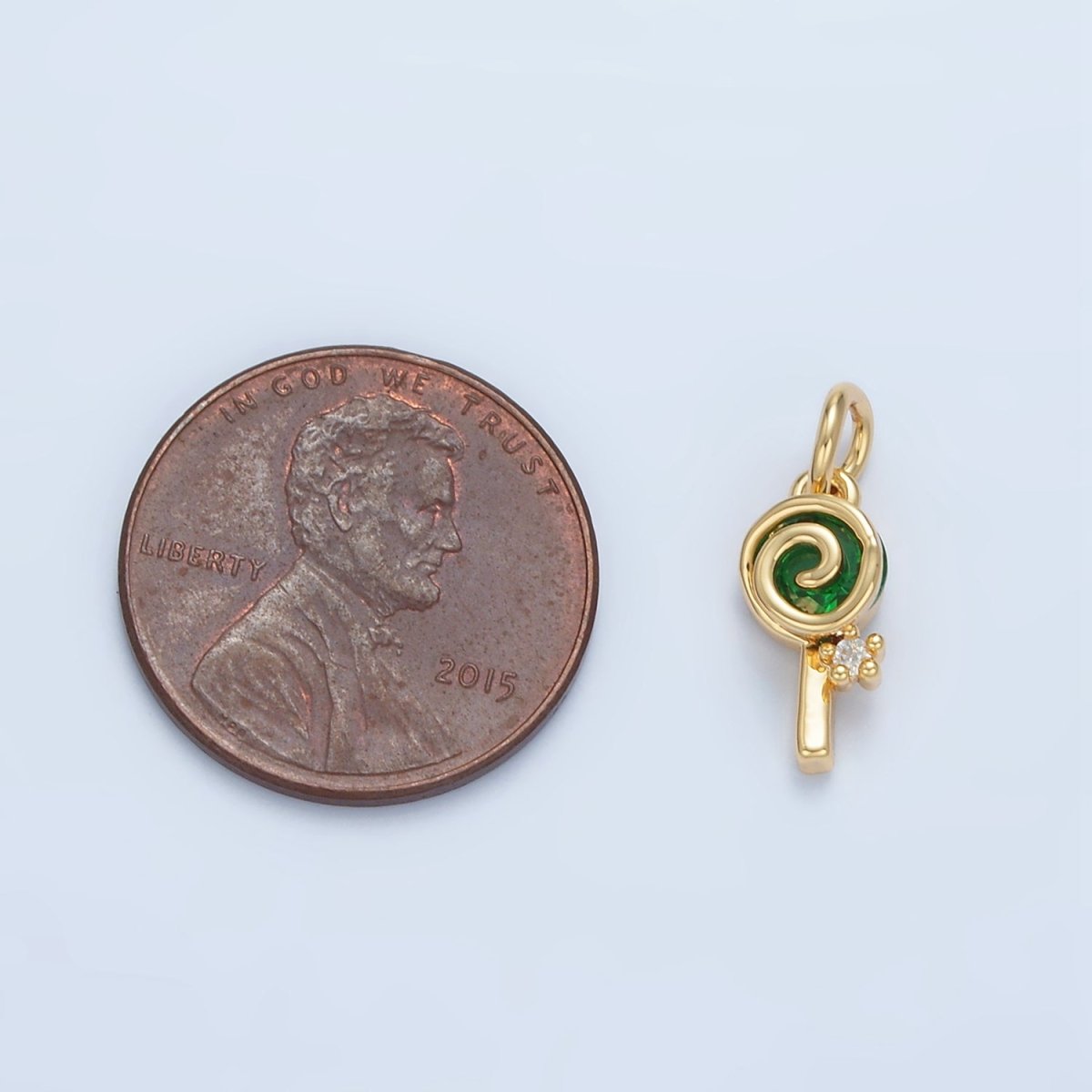 24K Gold plated Green CZ Sweet Swirl Lollipop Candy Food Charm | X287 - DLUXCA