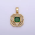 24K Gold plated Green CZ Triangle Triple Frame Hexagonal Pendant | AA566 - DLUXCA