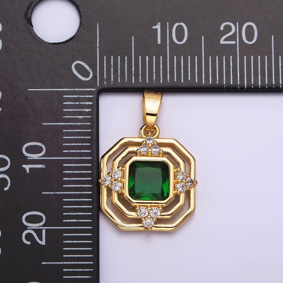 24K Gold plated Green CZ Triangle Triple Frame Hexagonal Pendant | AA566 - DLUXCA