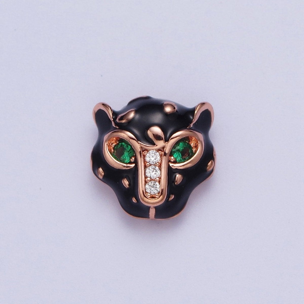 24K Gold plated Green Eyed Black Panther Enamel Spacer Bead in Rose Gold, Black, Gold, Silver | B-010 B-013 B-005 B-046