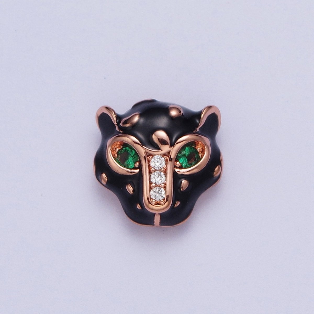 24K Gold plated Green Eyed Black Panther Enamel Spacer Bead in Rose Gold, Black, Gold, Silver | B-010 B-013 B-005 B-046