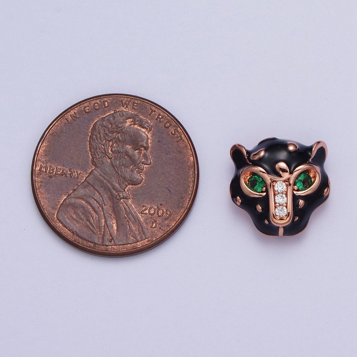 24K Gold plated Green Eyed Black Panther Enamel Spacer Bead in Rose Gold, Black, Gold, Silver | B-010 B-013 B-005 B-046