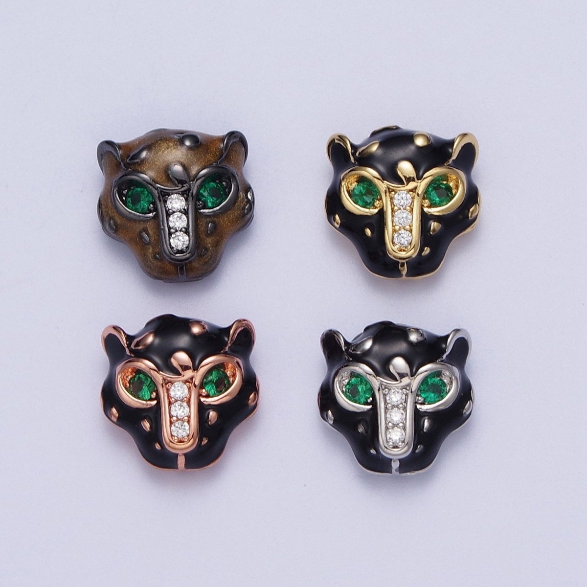 24K Gold plated Green Eyed Black Panther Enamel Spacer Bead in Rose Gold, Black, Gold, Silver | B-010 B-013 B-005 B-046