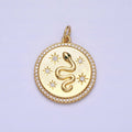 24K Gold plated Green-Eyed Snake Celestial Star Sun Clear Micro Paved CZ Round Charm | AC376 - DLUXCA
