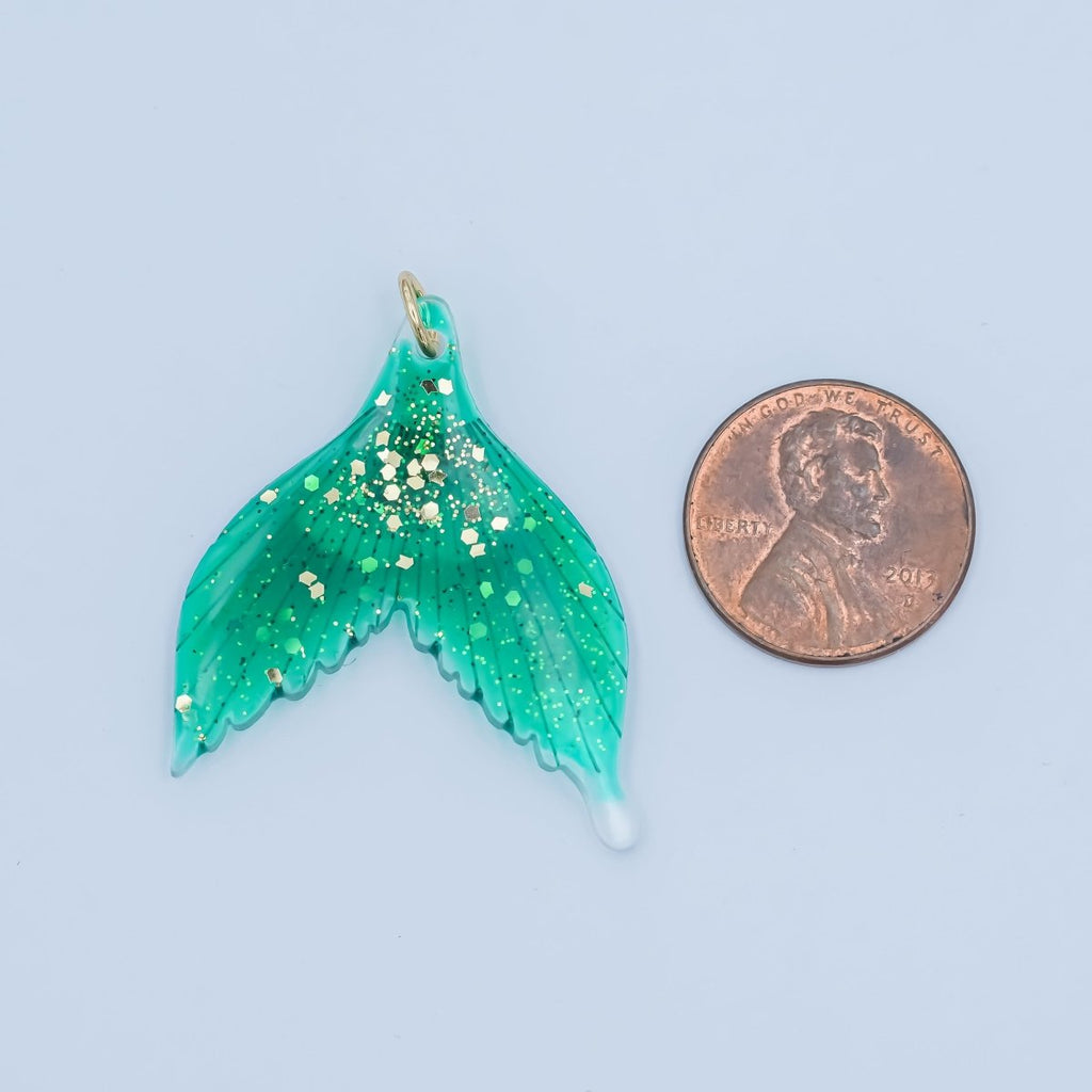 24K Gold plated Green Gold - Fleck Mermaid Whale Fish Tail Acrylic Charm | N067 