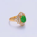 24K Gold plated Green Jade Sunburst Baguette Round CZ Statement Ring O-767 - DLUXCA