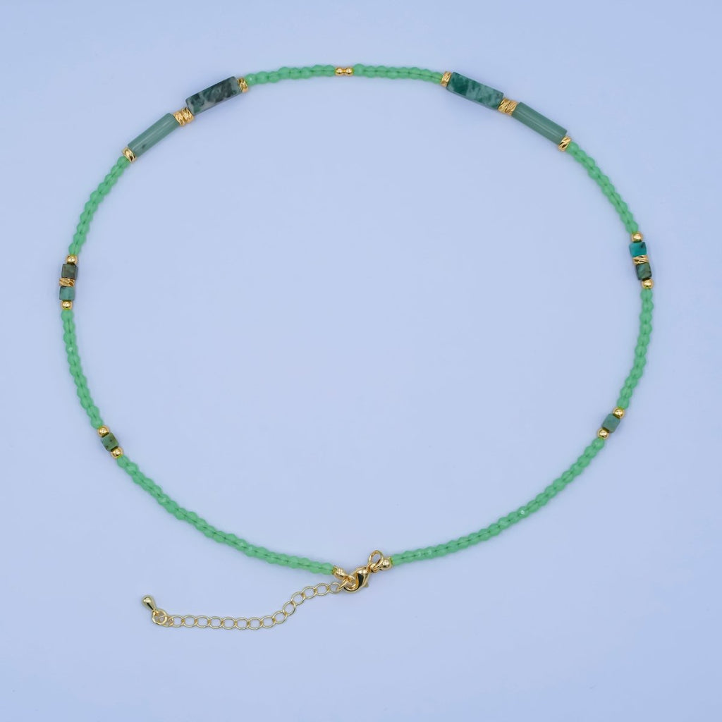24K Gold plated Green Malachite Gemstone Bead 17 Inch Necklace | WA - 2966 