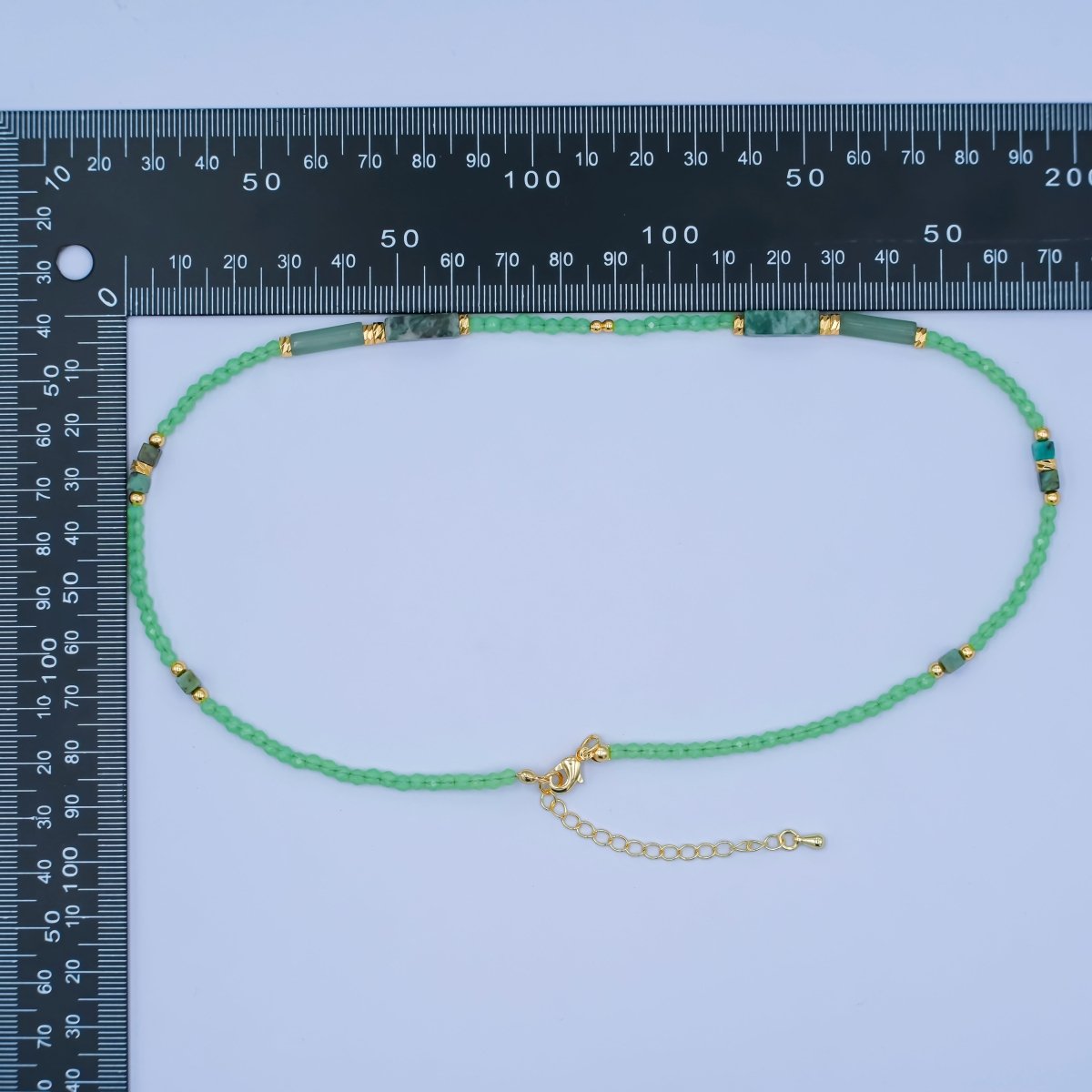 24K Gold plated Green Malachite Gemstone Bead 17 Inch Necklace | WA - 2966 