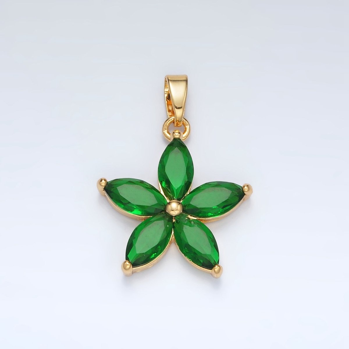 24K Gold plated Green Marquise CZ Flower Pendant in Gold & Silver | AA1389 - DLUXCA