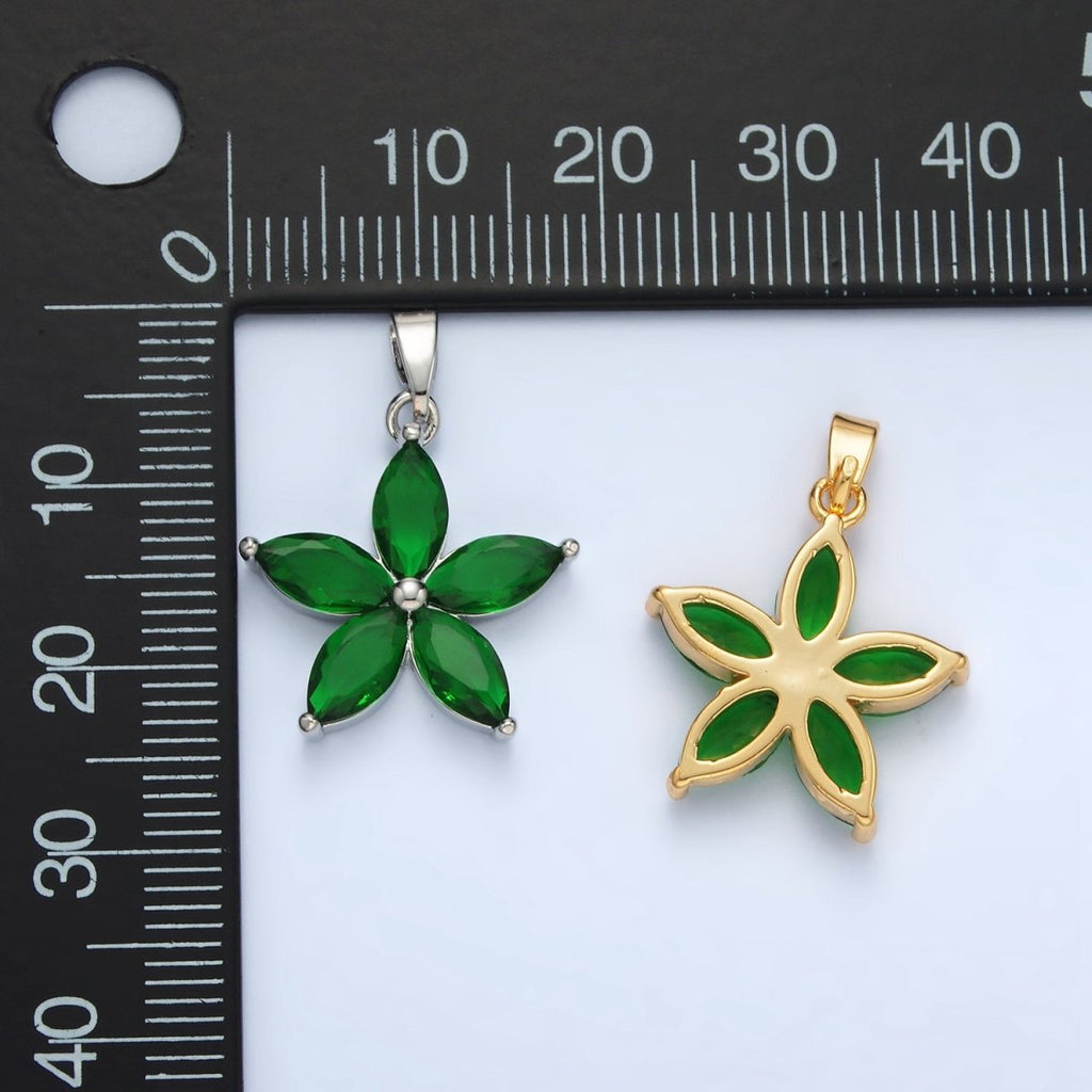 24K Gold plated Green Marquise CZ Flower Pendant in Gold & Silver | AA1389 - DLUXCA
