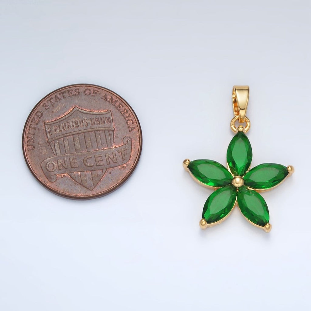 24K Gold plated Green Marquise CZ Flower Pendant in Gold & Silver | AA1389 - DLUXCA
