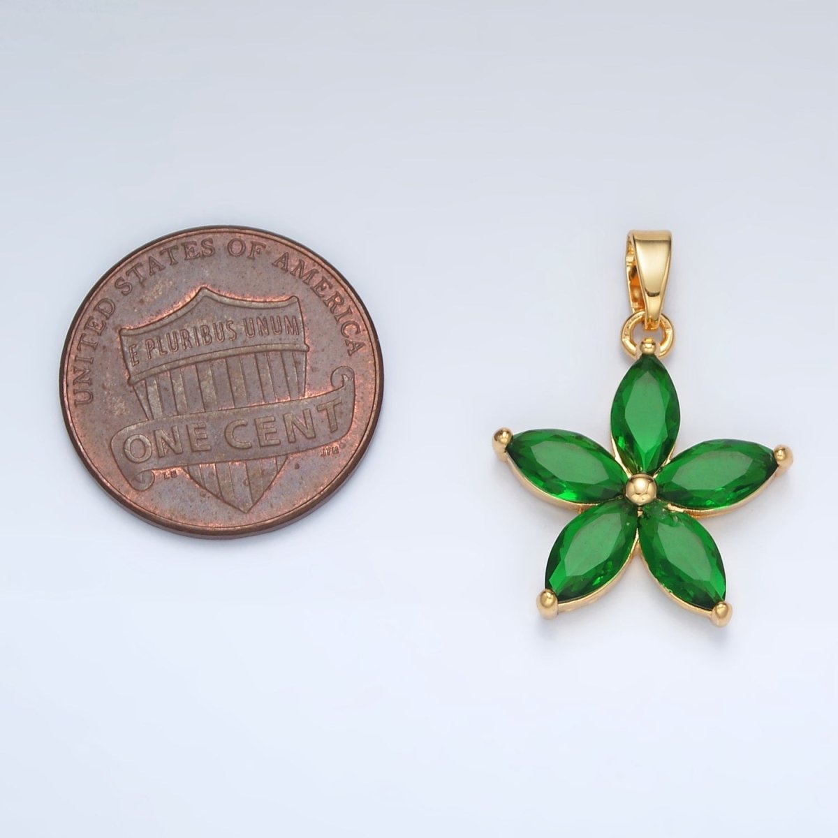 24K Gold plated Green Marquise CZ Flower Pendant in Gold & Silver | AA1389 - DLUXCA