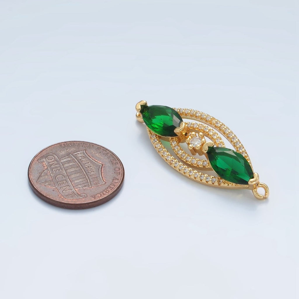24K Gold plated Green Marquise CZ Micro Paved Multiple Band Sphere Connector | G311 - DLUXCA