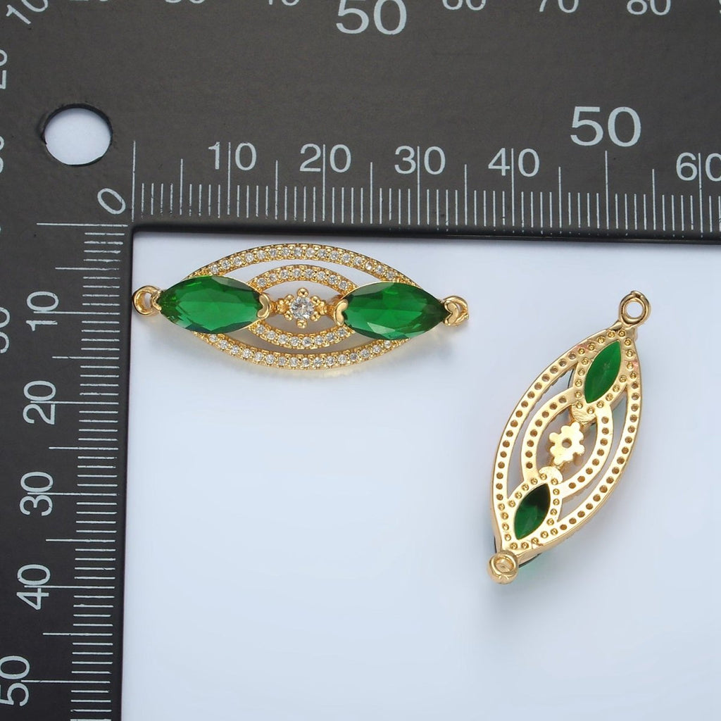 24K Gold plated Green Marquise CZ Micro Paved Multiple Band Sphere Connector | G311 - DLUXCA