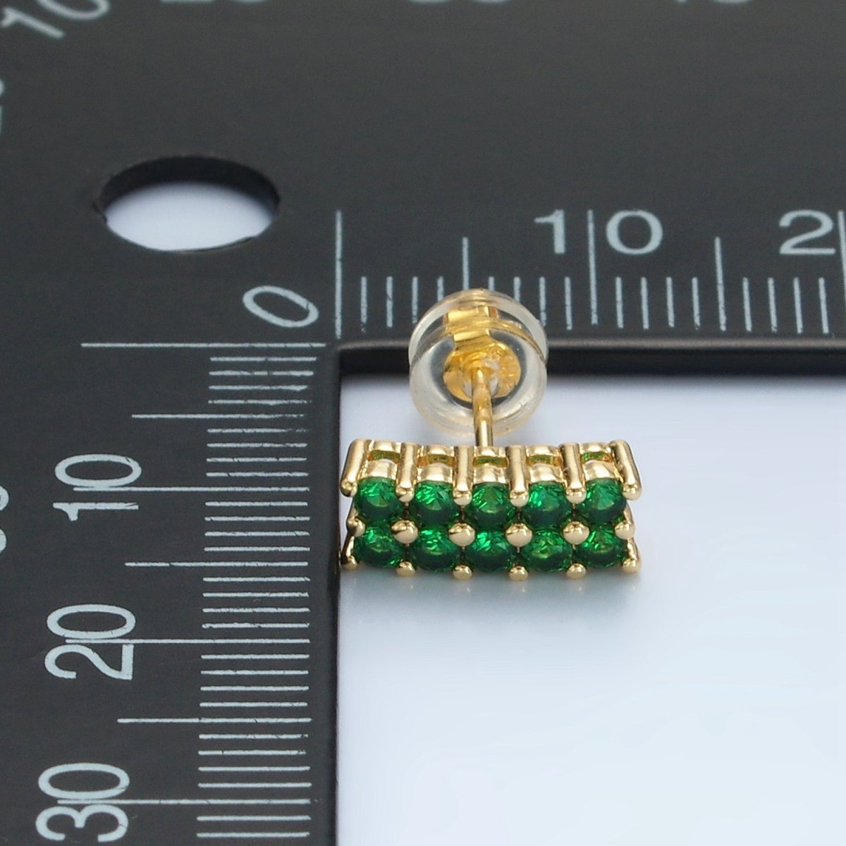 24K Gold plated Green Micro Paved CZ Bar Band Stud Earrings | AD762 - DLUXCA