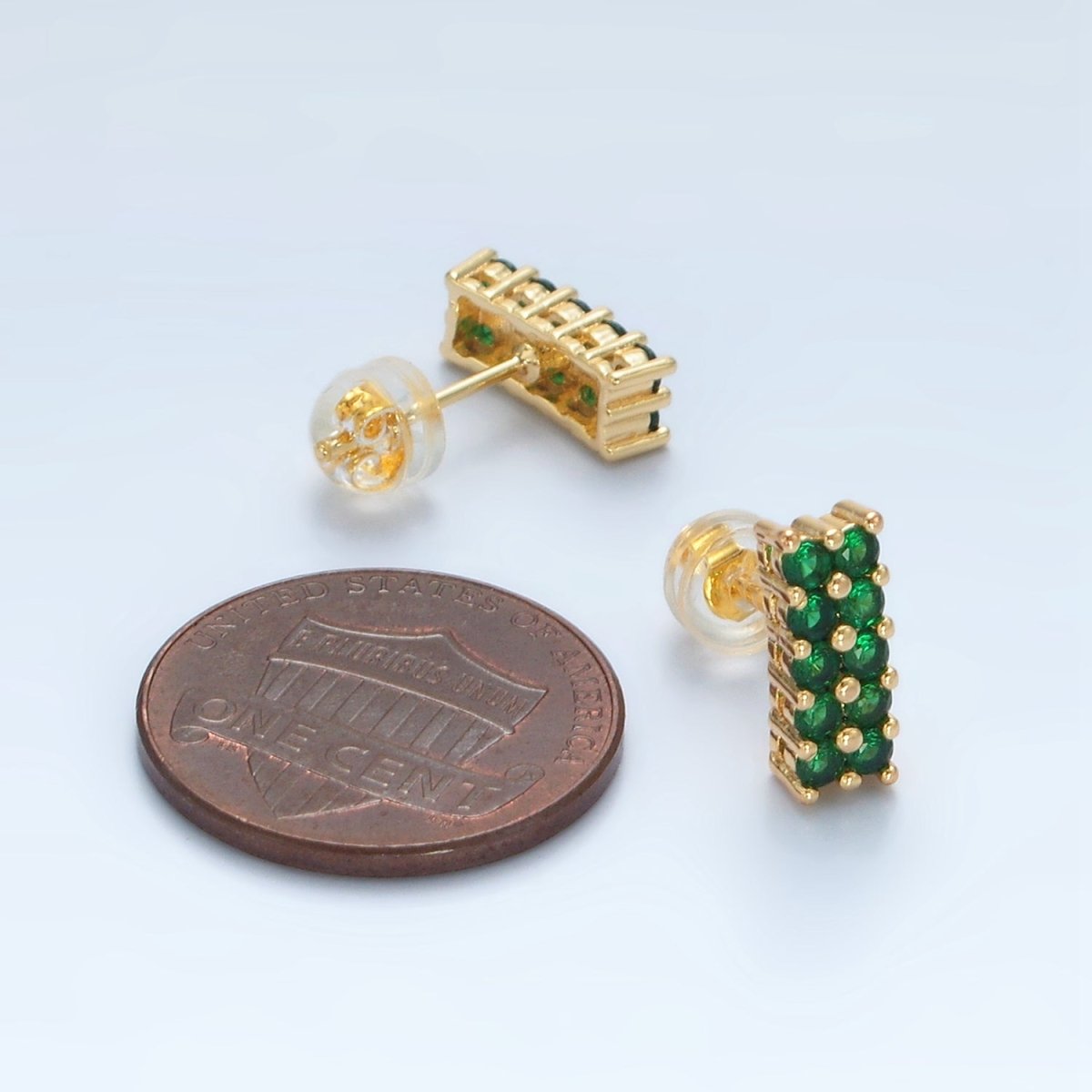 24K Gold plated Green Micro Paved CZ Bar Band Stud Earrings | AD762 - DLUXCA
