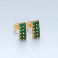 24K Gold plated Green Micro Paved CZ Bar Band Stud Earrings | AD762 - DLUXCA
