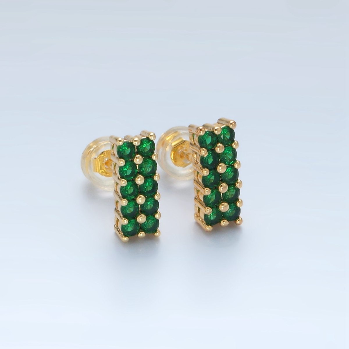 24K Gold plated Green Micro Paved CZ Bar Band Stud Earrings | AD762 - DLUXCA