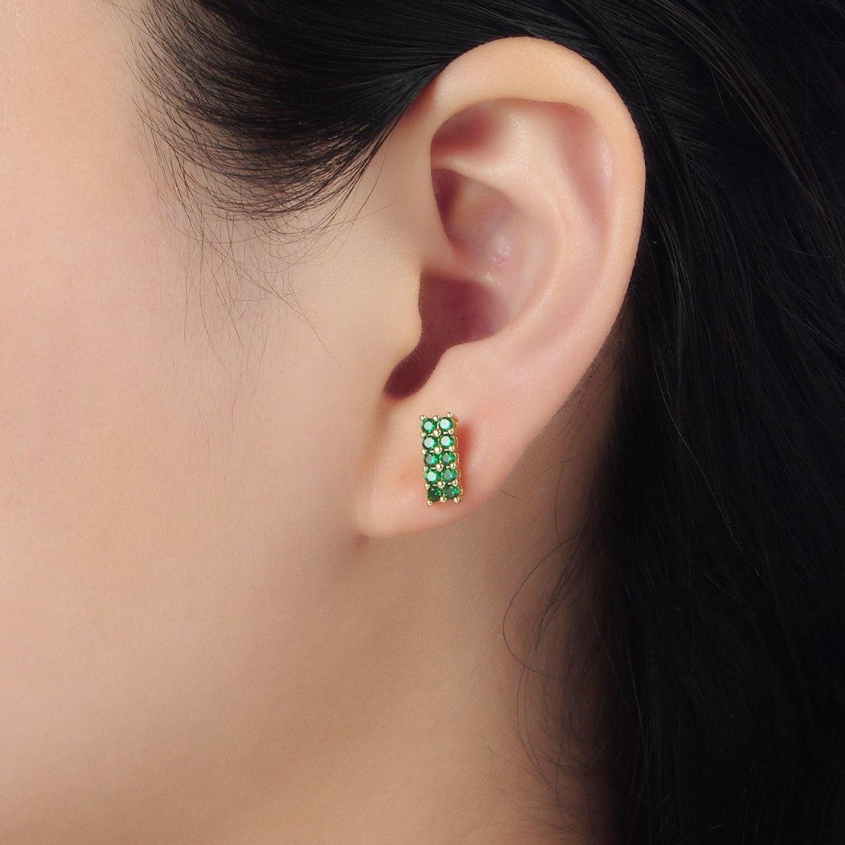 24K Gold plated Green Micro Paved CZ Bar Band Stud Earrings | AD762 - DLUXCA