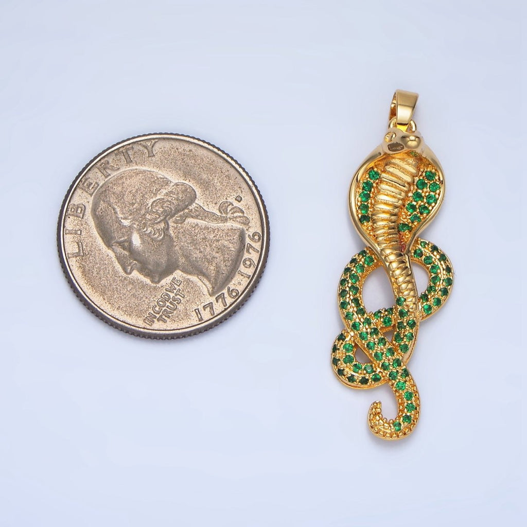 24K Gold plated Green Micro Paved CZ Slither Snake Serpent Pendant | AA948 - DLUXCA