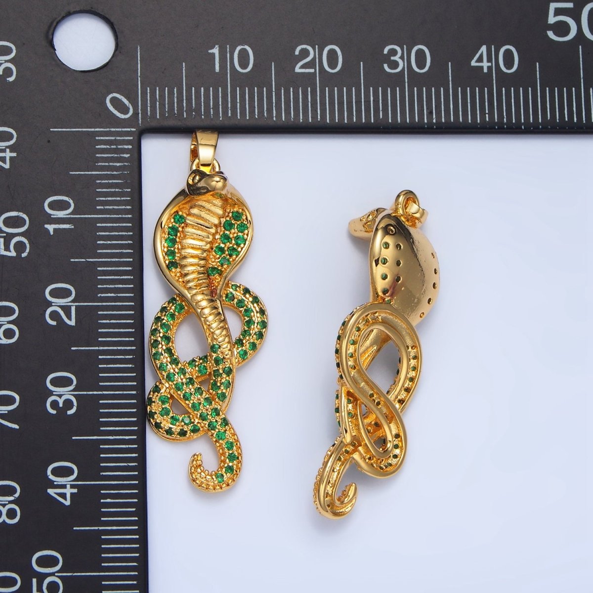 24K Gold plated Green Micro Paved CZ Slither Snake Serpent Pendant | AA948 - DLUXCA