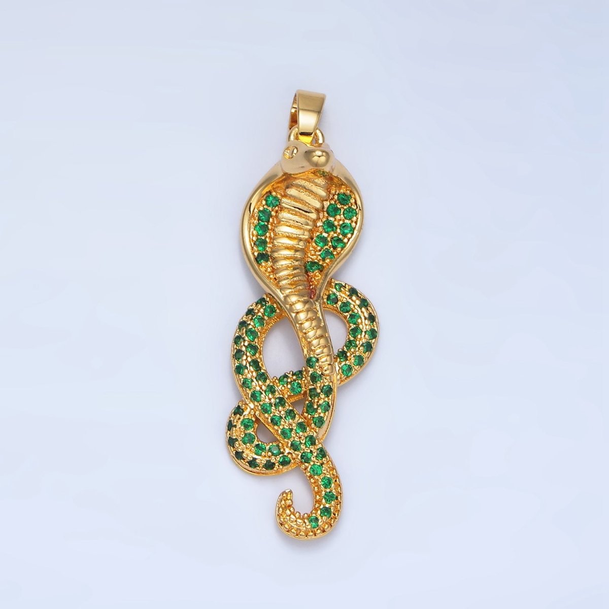24K Gold plated Green Micro Paved CZ Slither Snake Serpent Pendant | AA948 - DLUXCA