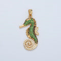 24K Gold plated Green Micro Paved Sea Horse Ocean Animal Pendant | I288 - DLUXCA