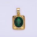 24K Gold plated Green Oval CZ Multifaceted Square Pendant | AA581 - DLUXCA