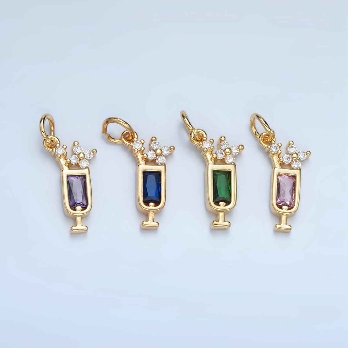 24K Gold plated Green, Purple, Blue, Pink CZ Mojito Alcohol Drink Charm | W054 W067