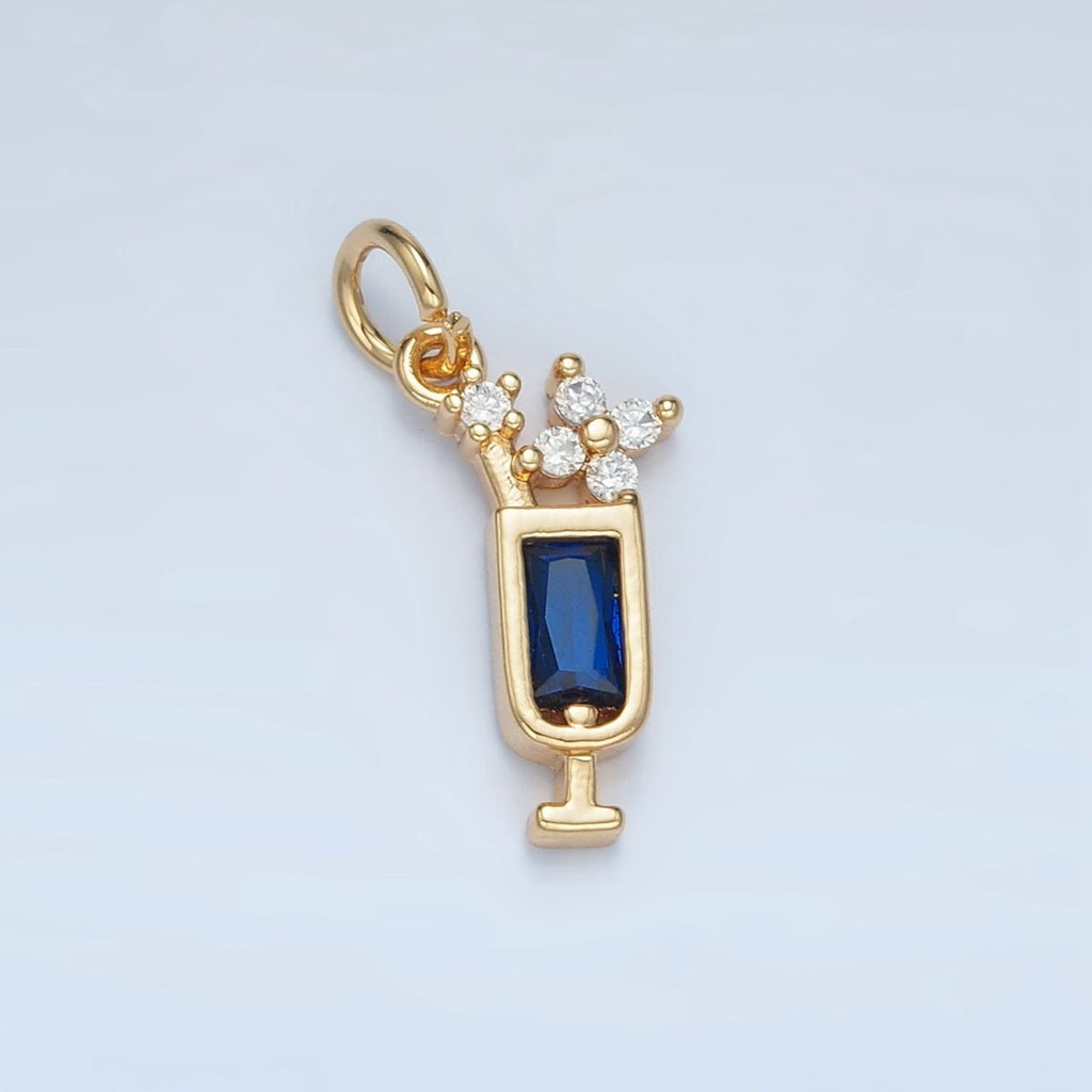 24K Gold plated Green, Purple, Blue, Pink CZ Mojito Alcohol Drink Charm | W054 W067