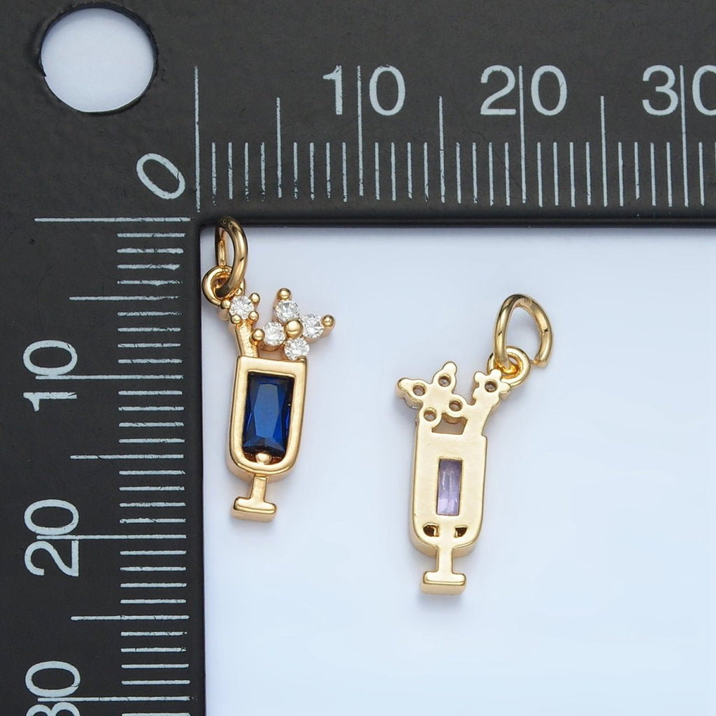 24K Gold plated Green, Purple, Blue, Pink CZ Mojito Alcohol Drink Charm | W054 W067