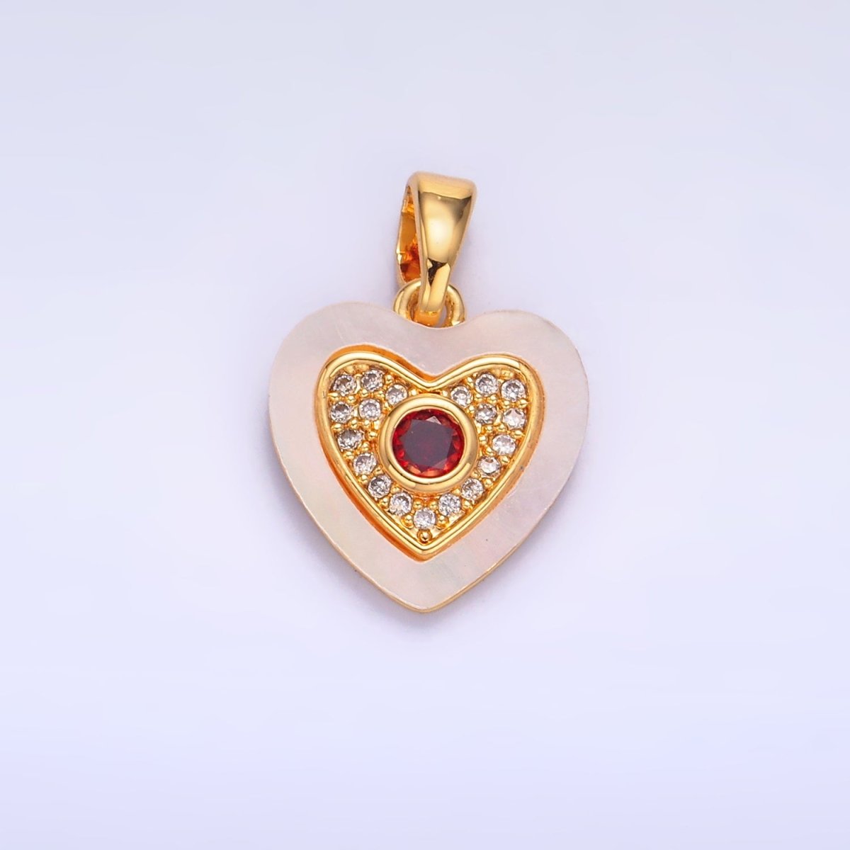 24K Gold plated Green, Red, Turquoise CZ Micro Paved Shell Pearl Heart Pendant | AA1064 AA1065 - DLUXCA