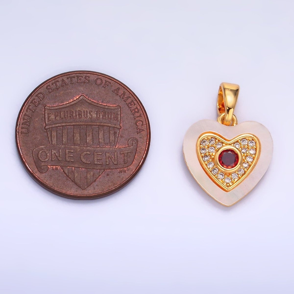 24K Gold plated Green, Red, Turquoise CZ Micro Paved Shell Pearl Heart Pendant | AA1064 AA1065 - DLUXCA