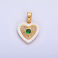 24K Gold plated Green, Red, Turquoise CZ Micro Paved Shell Pearl Heart Pendant | AA1064 AA1065 - DLUXCA