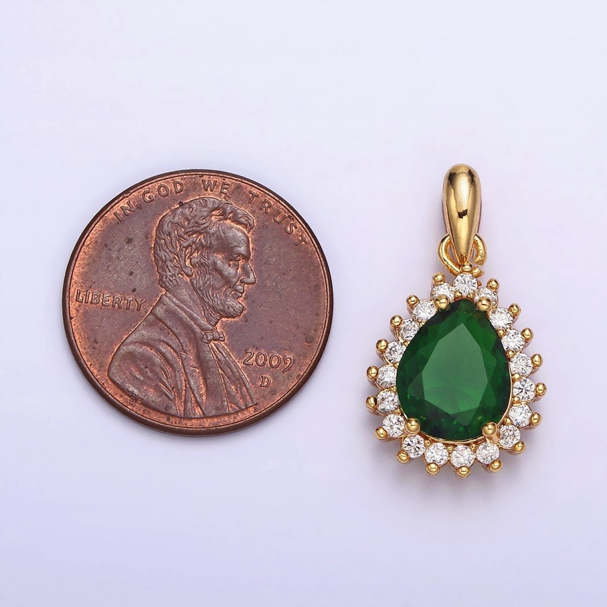 24K Gold plated Green Teardrop Clear CZ Lined Pendant | AA602 - DLUXCA
