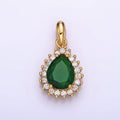 24K Gold plated Green Teardrop Clear CZ Lined Pendant | AA602 - DLUXCA