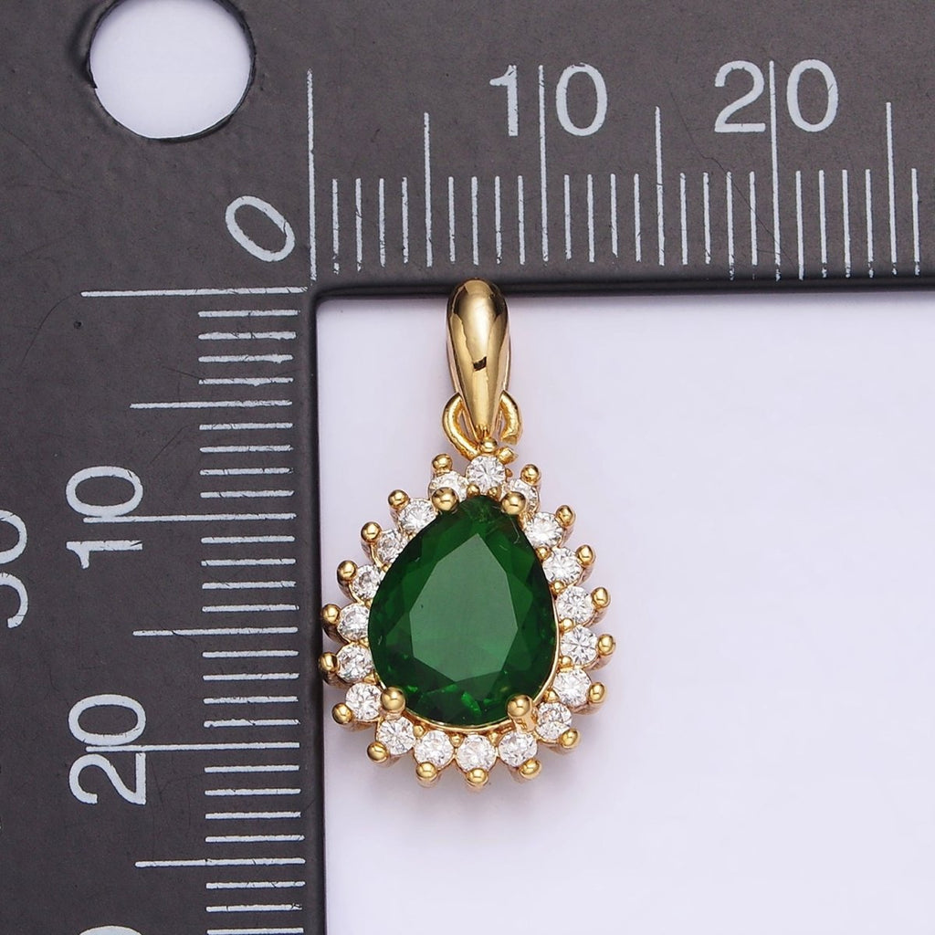24K Gold plated Green Teardrop Clear CZ Lined Pendant | AA602 - DLUXCA