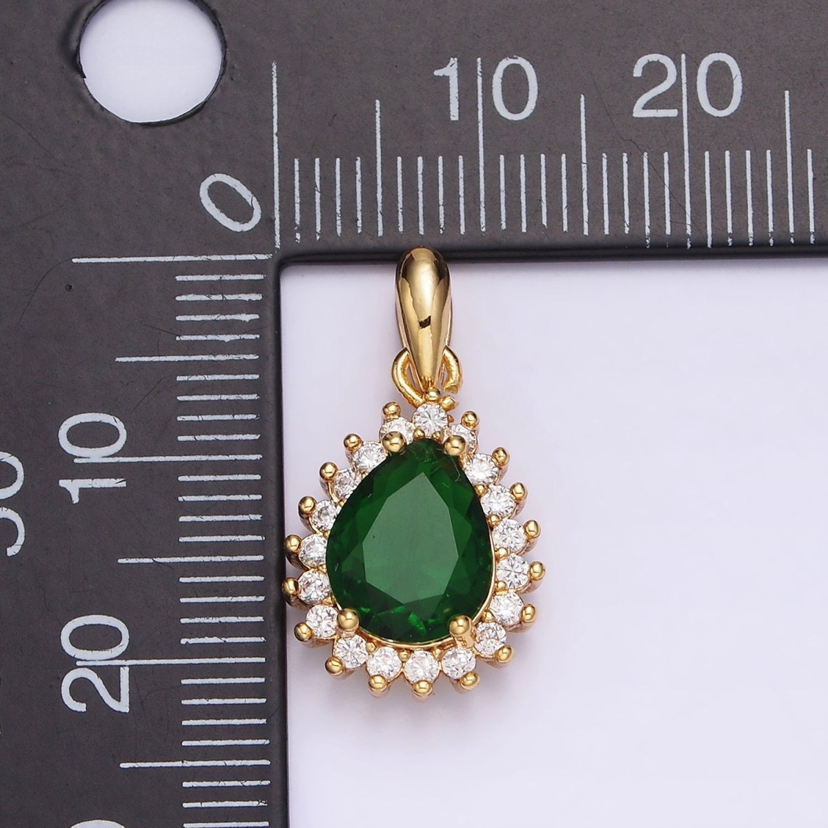 24K Gold plated Green Teardrop Clear CZ Lined Pendant | AA602 - DLUXCA