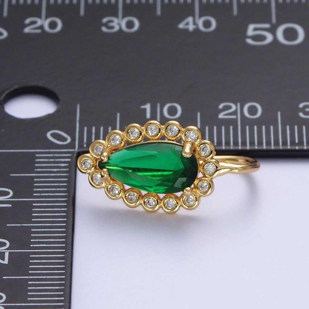 24K Gold plated Green Teardrop Cubic Zirconia Hook Earrings Q-030 - DLUXCA