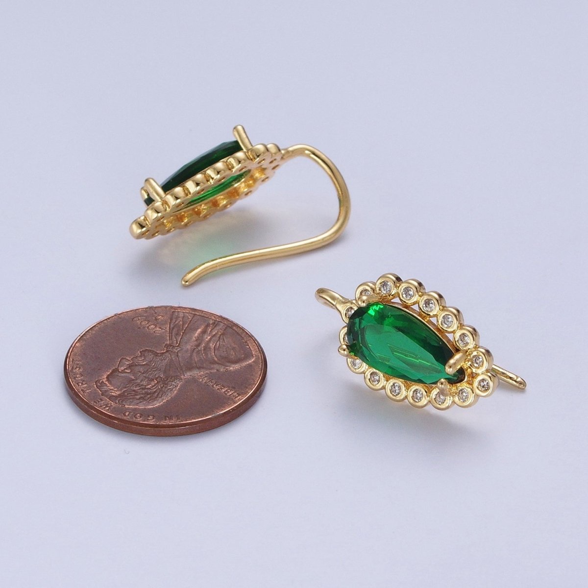 24K Gold plated Green Teardrop Cubic Zirconia Hook Earrings Q-030 - DLUXCA