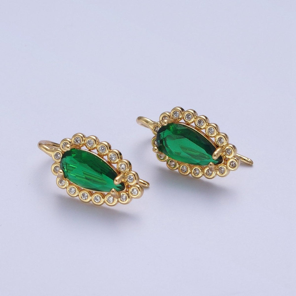 24K Gold plated Green Teardrop Cubic Zirconia Hook Earrings Q-030 - DLUXCA