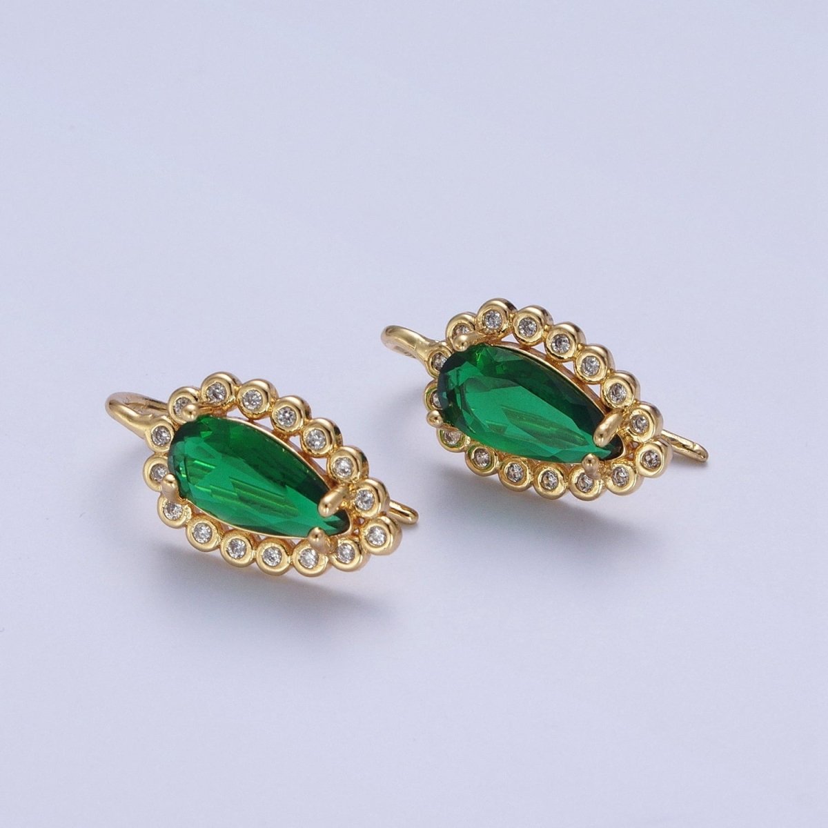 24K Gold plated Green Teardrop Cubic Zirconia Hook Earrings Q-030 - DLUXCA