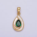 24K Gold plated Green Teardrop CZ Shell Pearl Lined Pendant | AA579 - DLUXCA