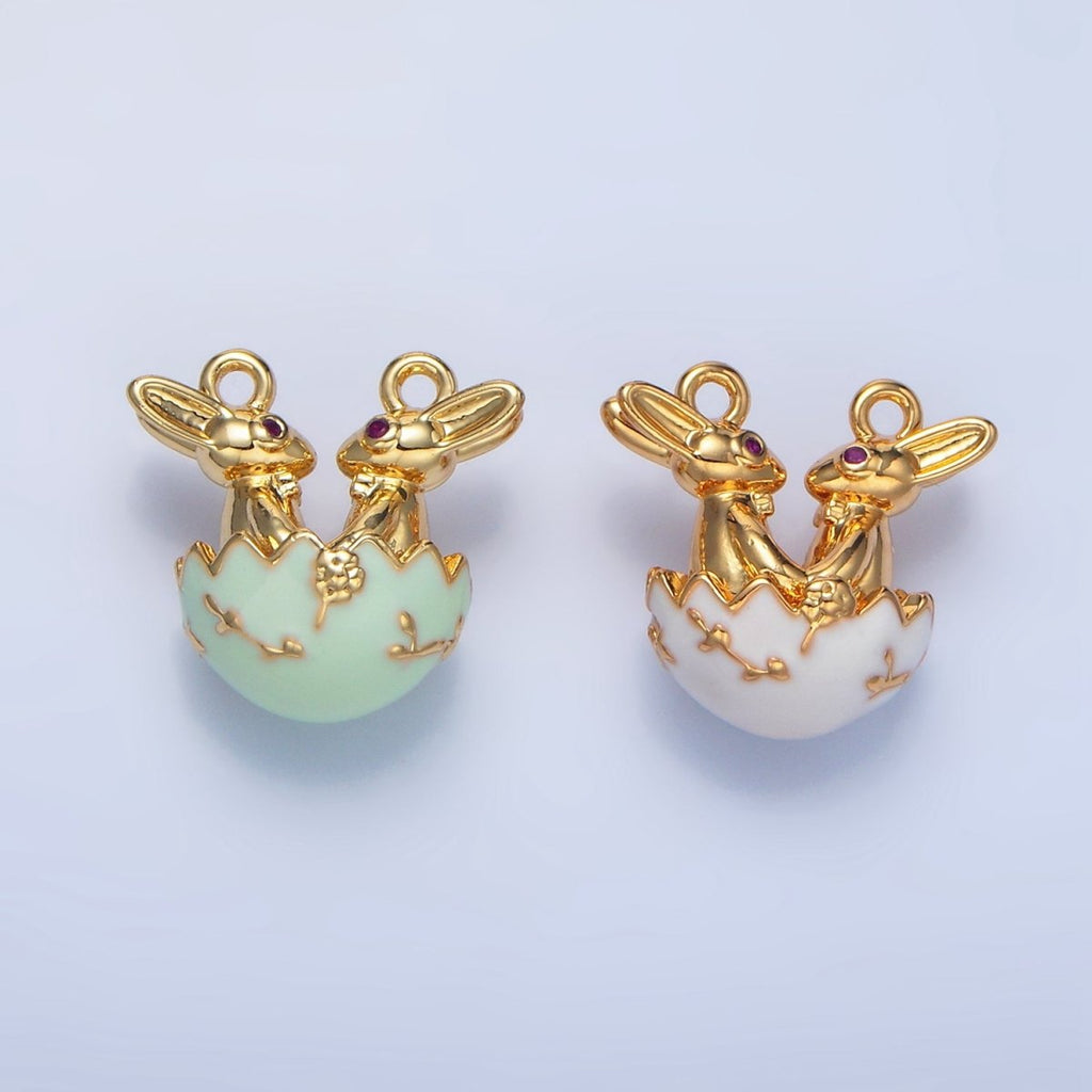 24K Gold plated Green, White Egg Flower Easter Bunny CZ Connector | G499 - DLUXCA