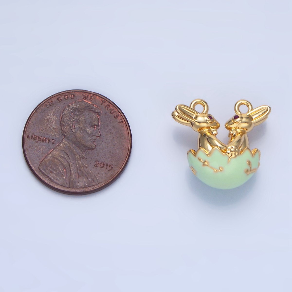 24K Gold plated Green, White Egg Flower Easter Bunny CZ Connector | G499 - DLUXCA