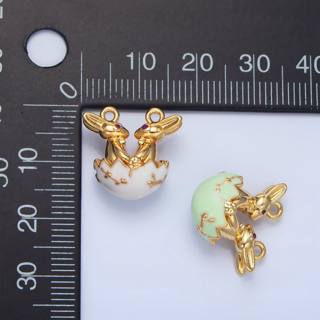 24K Gold plated Green, White Egg Flower Easter Bunny CZ Connector | G499 - DLUXCA