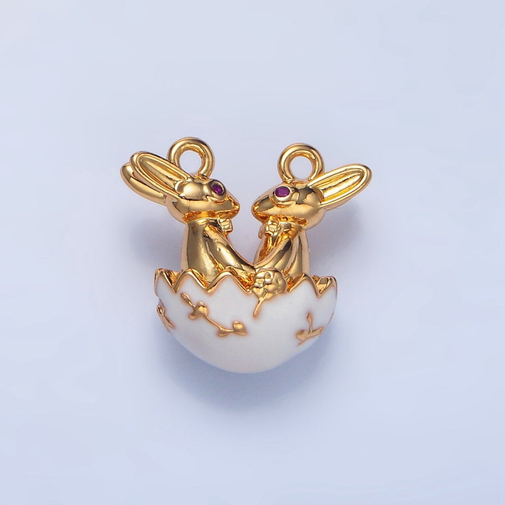 24K Gold plated Green, White Egg Flower Easter Bunny CZ Connector | G499 - DLUXCA